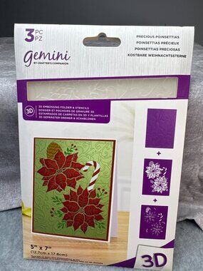 Gemini 3D Embossing Folder Stencils Set - Precious Poinsettias 5" x 7" Handmade